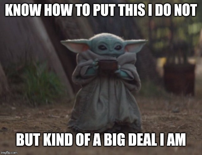 Baby yoda cup | KNOW HOW TO PUT THIS I DO NOT; BUT KIND OF A BIG DEAL I AM | image tagged in baby yoda cup | made w/ Imgflip meme maker