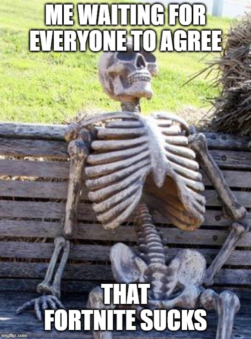 Waiting Skeleton | ME WAITING FOR EVERYONE TO AGREE; THAT FORTNITE SUCKS | image tagged in memes,waiting skeleton | made w/ Imgflip meme maker