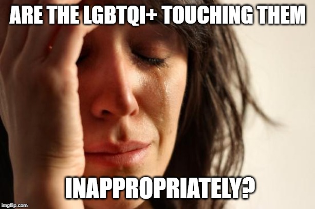 First World Problems Meme | ARE THE LGBTQI+ TOUCHING THEM INAPPROPRIATELY? | image tagged in memes,first world problems | made w/ Imgflip meme maker