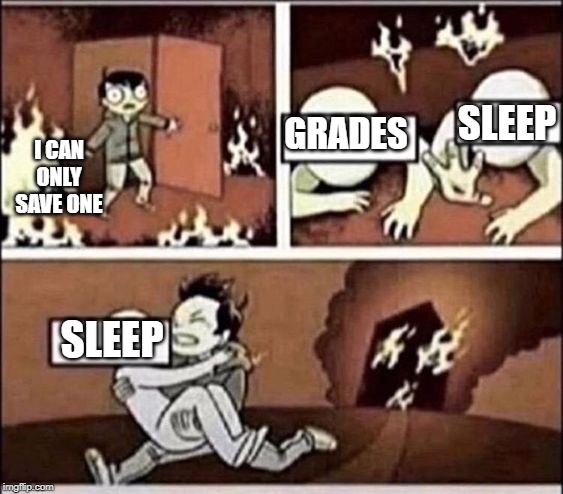 Choose the wrong one | SLEEP; GRADES; I CAN ONLY SAVE ONE; SLEEP | image tagged in choose the wrong one | made w/ Imgflip meme maker