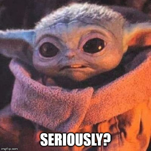 Bebeh Yoda | SERIOUSLY? | image tagged in baby yoda | made w/ Imgflip meme maker