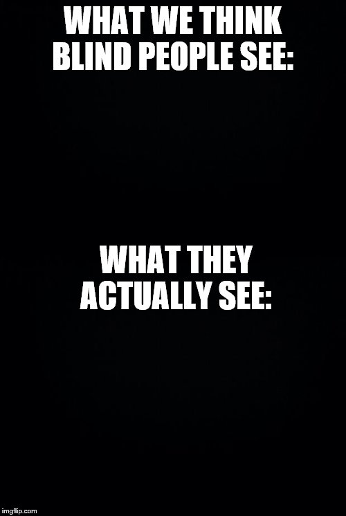 WHAT WE THINK BLIND PEOPLE SEE: WHAT THEY ACTUALLY SEE: | image tagged in black background | made w/ Imgflip meme maker