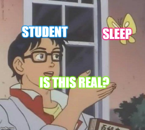Is This A Pigeon Meme | STUDENT; SLEEP; IS THIS REAL? | image tagged in memes,is this a pigeon | made w/ Imgflip meme maker
