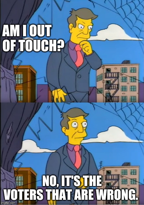Skinner Out Of Touch | AM I OUT OF TOUCH? NO, IT'S THE VOTERS THAT ARE WRONG. | image tagged in skinner out of touch | made w/ Imgflip meme maker