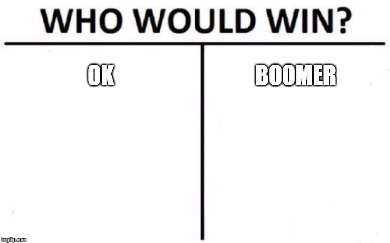 Who Would Win? Meme | OK; BOOMER | image tagged in memes,who would win | made w/ Imgflip meme maker