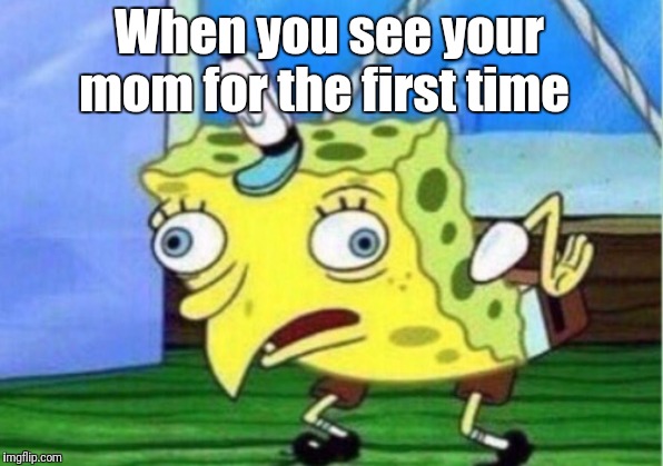Mocking Spongebob | When you see your mom for the first time | image tagged in memes,mocking spongebob | made w/ Imgflip meme maker
