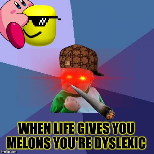 Success Kid | WHEN LIFE GIVES YOU MELONS YOU'RE DYSLEXIC | image tagged in memes,success kid | made w/ Imgflip meme maker
