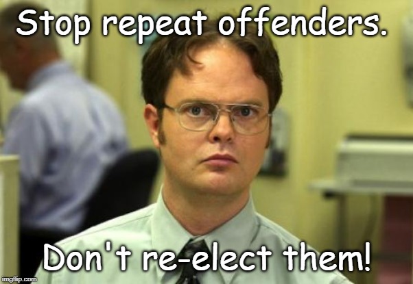 Dwight Schrute Meme | Stop repeat offenders. Don't re-elect them! | image tagged in memes,dwight schrute | made w/ Imgflip meme maker
