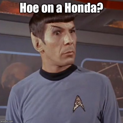 Puzzled Spock | Hoe on a Honda? | image tagged in puzzled spock | made w/ Imgflip meme maker