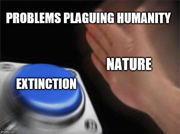 Blank Nut Button Meme | PROBLEMS PLAGUING HUMANITY; NATURE; EXTINCTION | image tagged in memes,blank nut button | made w/ Imgflip meme maker