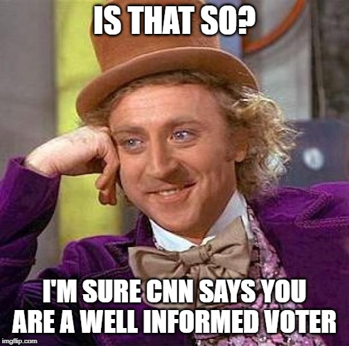 Creepy Condescending Wonka Meme | IS THAT SO? I'M SURE CNN SAYS YOU ARE A WELL INFORMED VOTER | image tagged in memes,creepy condescending wonka | made w/ Imgflip meme maker