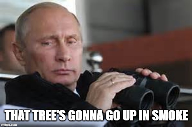 Putin Binoculars | THAT TREE'S GONNA GO UP IN SMOKE | made w/ Imgflip meme maker
