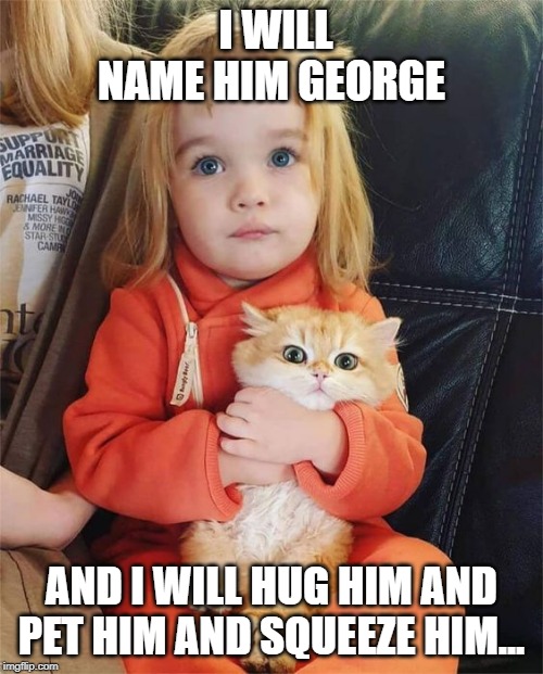 George | I WILL NAME HIM GEORGE; AND I WILL HUG HIM AND PET HIM AND SQUEEZE HIM... | image tagged in cats,bugs bunny | made w/ Imgflip meme maker