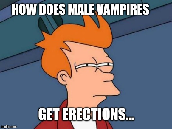 Vampire diaries | HOW DOES MALE VAMPIRES; GET ERECTIONS... | image tagged in memes,futurama fry,vampires,funny,boner,blood | made w/ Imgflip meme maker