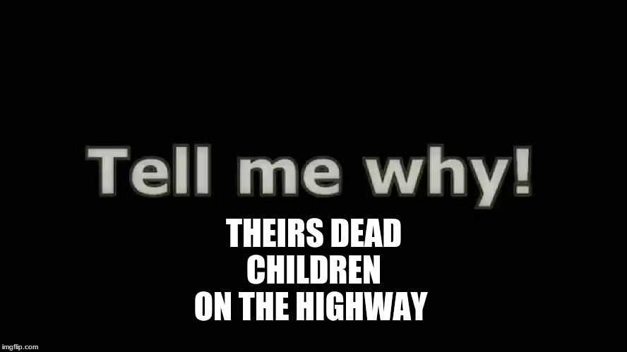 tell me why | THEIRS DEAD CHILDREN ON THE HIGHWAY | image tagged in children | made w/ Imgflip meme maker