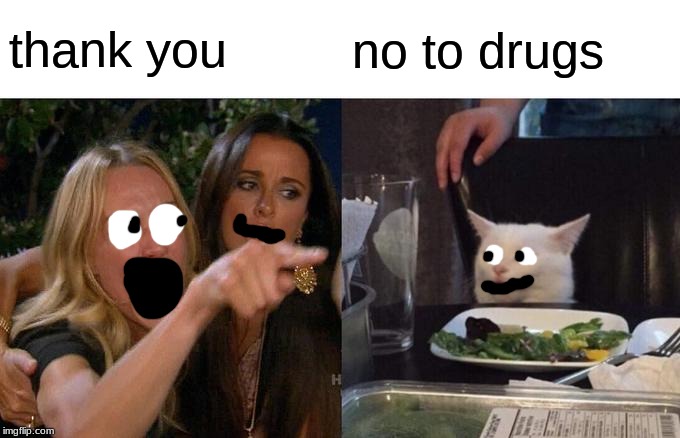 Woman Yelling At Cat Meme | thank you no to drugs | image tagged in memes,woman yelling at cat | made w/ Imgflip meme maker