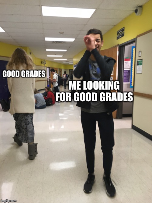 ME LOOKING FOR GOOD GRADES; GOOD GRADES | image tagged in adam,vivian,grades | made w/ Imgflip meme maker