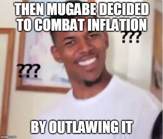Nick Young | THEN MUGABE DECIDED TO COMBAT INFLATION BY OUTLAWING IT | image tagged in nick young | made w/ Imgflip meme maker