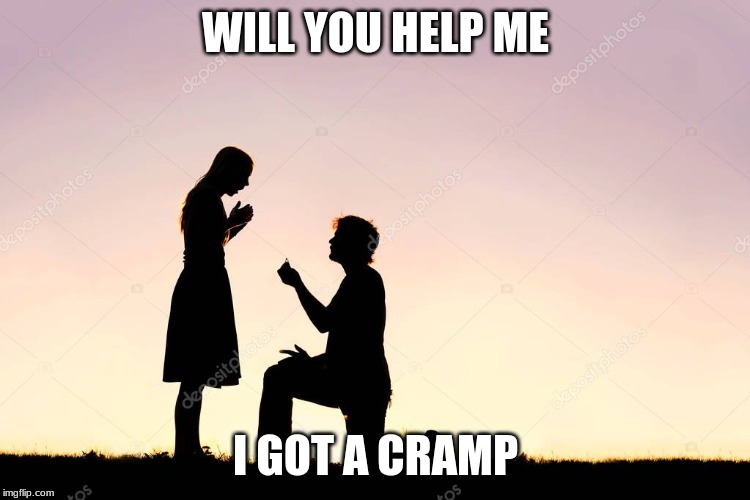 Marry me? | WILL YOU HELP ME; I GOT A CRAMP | image tagged in marry me | made w/ Imgflip meme maker