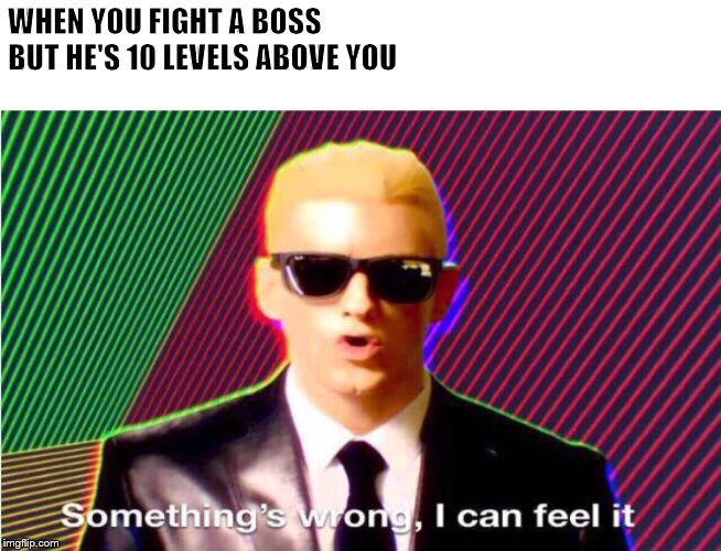 Something’s wrong | WHEN YOU FIGHT A BOSS BUT HE'S 10 LEVELS ABOVE YOU | image tagged in somethings wrong | made w/ Imgflip meme maker