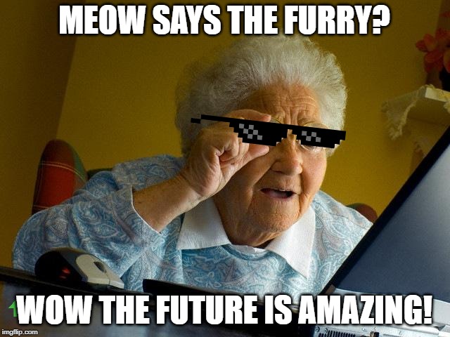 Grandma Finds The Internet Meme | MEOW SAYS THE FURRY? WOW THE FUTURE IS AMAZING! | image tagged in memes,grandma finds the internet | made w/ Imgflip meme maker