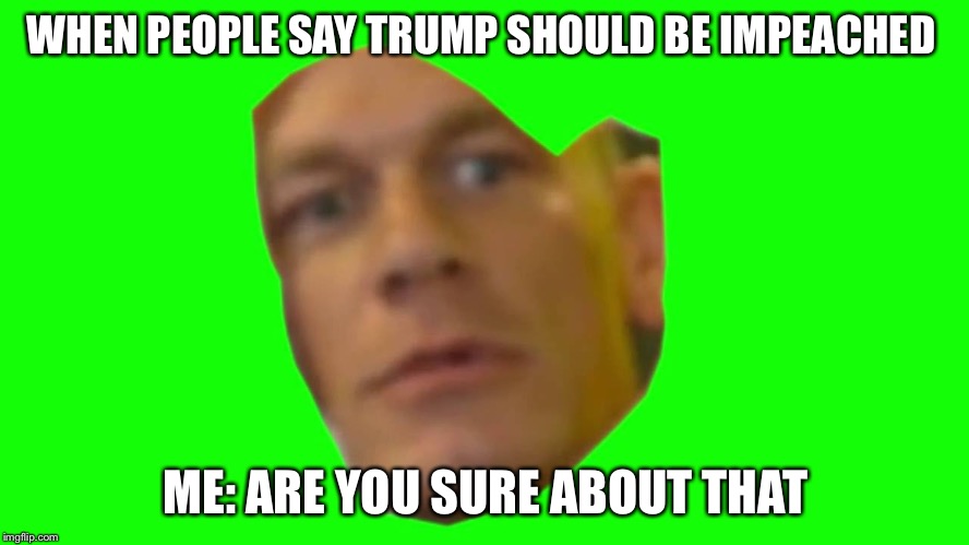 Are you sure about that? (Cena) | WHEN PEOPLE SAY TRUMP SHOULD BE IMPEACHED; ME: ARE YOU SURE ABOUT THAT | image tagged in are you sure about that cena | made w/ Imgflip meme maker