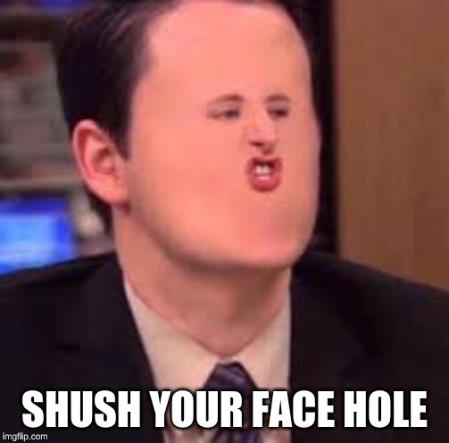 SHUSH YOUR FACE HOLE | image tagged in shush,shut up,cringe worthy | made w/ Imgflip meme maker