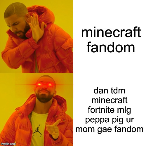 Drake Hotline Bling Meme | minecraft fandom; dan tdm minecraft fortnite mlg peppa pig ur mom gae fandom | image tagged in memes,drake hotline bling | made w/ Imgflip meme maker