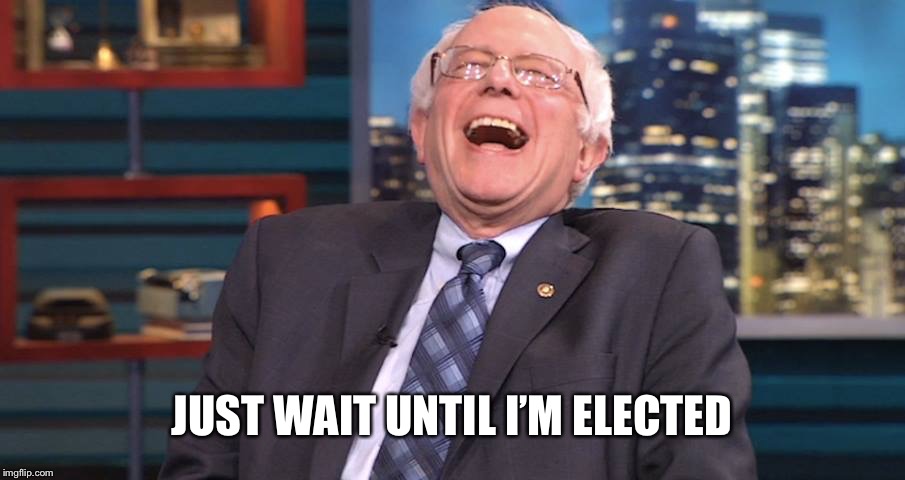 Bernie Laugh | JUST WAIT UNTIL I’M ELECTED | image tagged in bernie laugh | made w/ Imgflip meme maker