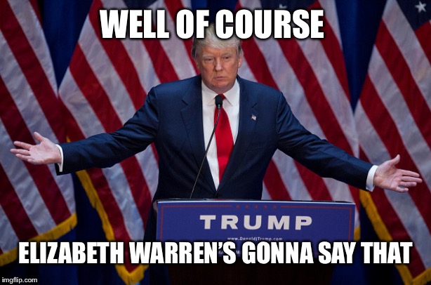 Trump Bruh | WELL OF COURSE ELIZABETH WARREN’S GONNA SAY THAT | image tagged in trump bruh | made w/ Imgflip meme maker