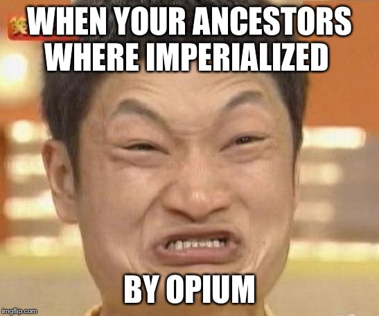 china man | WHEN YOUR ANCESTORS WHERE IMPERIALIZED; BY OPIUM | image tagged in china man | made w/ Imgflip meme maker