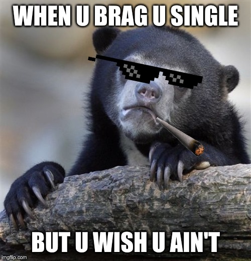 Confession Bear Meme | WHEN U BRAG U SINGLE; BUT U WISH U AIN'T | image tagged in memes,confession bear | made w/ Imgflip meme maker