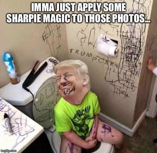 Sharpie Trump | IMMA JUST APPLY SOME SHARPIE MAGIC TO THOSE PHOTOS... | image tagged in sharpie trump | made w/ Imgflip meme maker