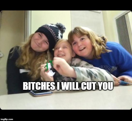 A Lil Psycho Much? | BITCHES I WILL CUT YOU | image tagged in crazy | made w/ Imgflip meme maker