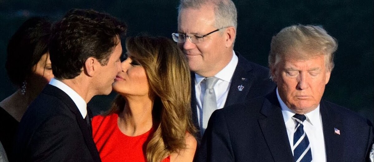 Melania kissing Trudeau Blank Meme Template