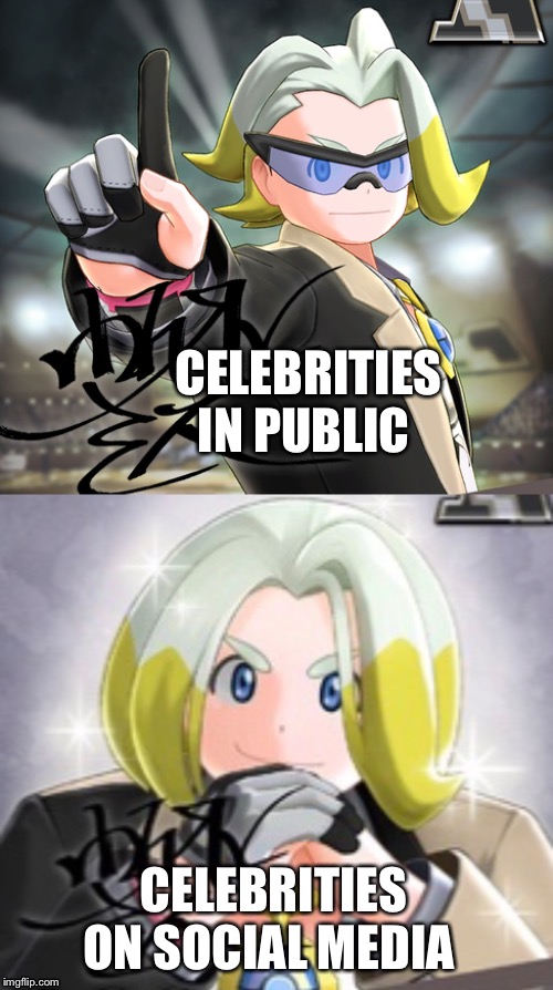 Celebrities as demonstrated by Gordie | CELEBRITIES IN PUBLIC; CELEBRITIES ON SOCIAL MEDIA | image tagged in pokemon,pokemon sword and shield | made w/ Imgflip meme maker