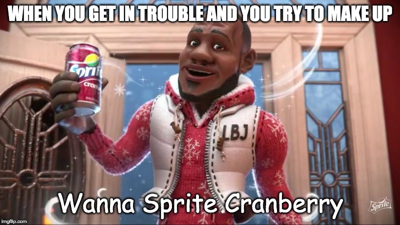 wanna sprite cranberry | WHEN YOU GET IN TROUBLE AND YOU TRY TO MAKE UP; Wanna Sprite Cranberry | image tagged in wanna sprite cranberry | made w/ Imgflip meme maker