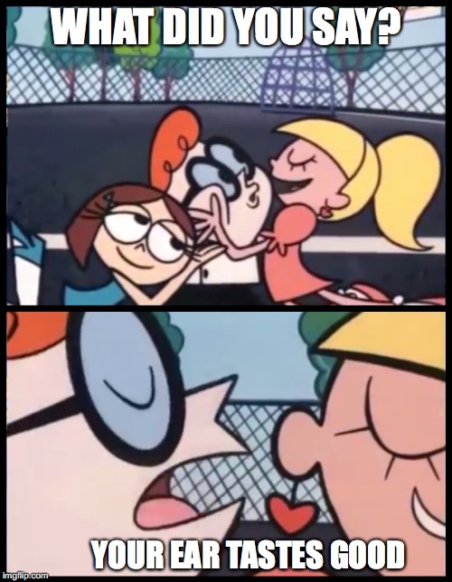 Say it Again, Dexter | WHAT DID YOU SAY? YOUR EAR TASTES GOOD | image tagged in memes,say it again dexter | made w/ Imgflip meme maker