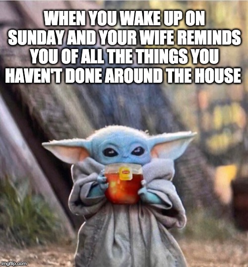 WHEN YOU WAKE UP ON SUNDAY AND YOUR WIFE REMINDS YOU OF ALL THE THINGS YOU HAVEN'T DONE AROUND THE HOUSE | image tagged in starwarsmemes | made w/ Imgflip meme maker