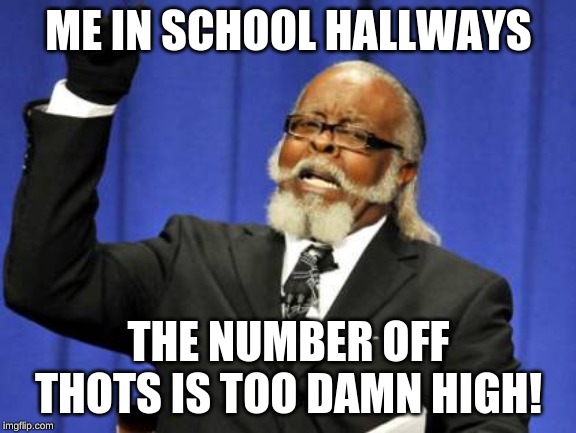 Too Damn High | ME IN SCHOOL HALLWAYS; THE NUMBER OFF THOTS IS TOO DAMN HIGH! | image tagged in memes,too damn high | made w/ Imgflip meme maker