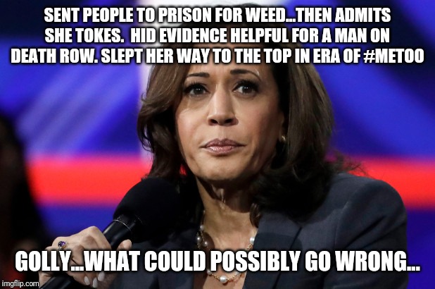 I am not a hypocrite...i just evolve my views based on polls | SENT PEOPLE TO PRISON FOR WEED...THEN ADMITS SHE TOKES.  HID EVIDENCE HELPFUL FOR A MAN ON DEATH ROW. SLEPT HER WAY TO THE TOP IN ERA OF #METOO; GOLLY...WHAT COULD POSSIBLY GO WRONG... | image tagged in idiot,kamala harris,biggest loser,special kind of stupid,liberals,democratic party | made w/ Imgflip meme maker