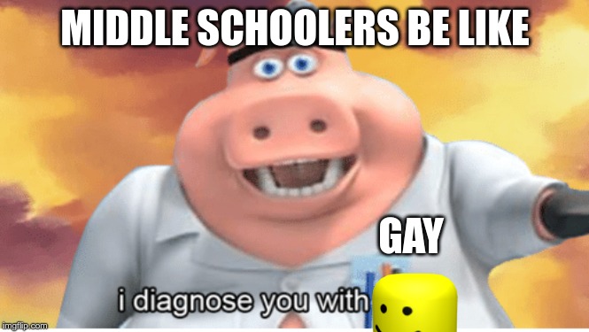 I diagnose you with dead | MIDDLE SCHOOLERS BE LIKE; GAY | image tagged in i diagnose you with dead | made w/ Imgflip meme maker