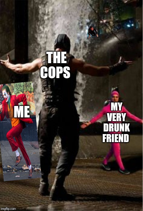 THE COPS; MY VERY DRUNK FRIEND; ME | image tagged in memes | made w/ Imgflip meme maker