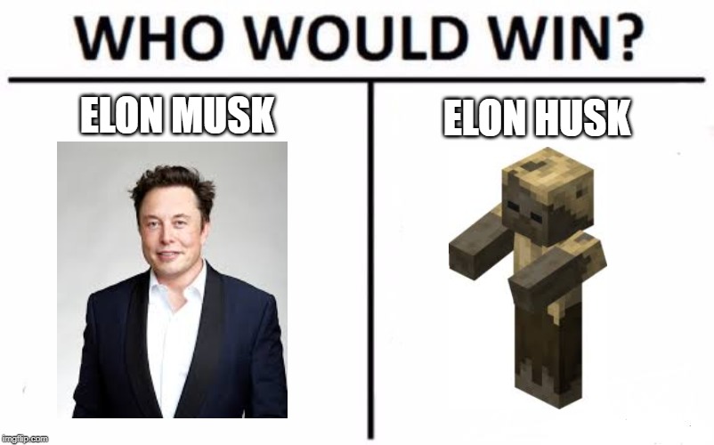 Elon Husk | ELON MUSK; ELON HUSK | image tagged in memes,who would win,elon musk,husk,minecraft,cybertruck | made w/ Imgflip meme maker