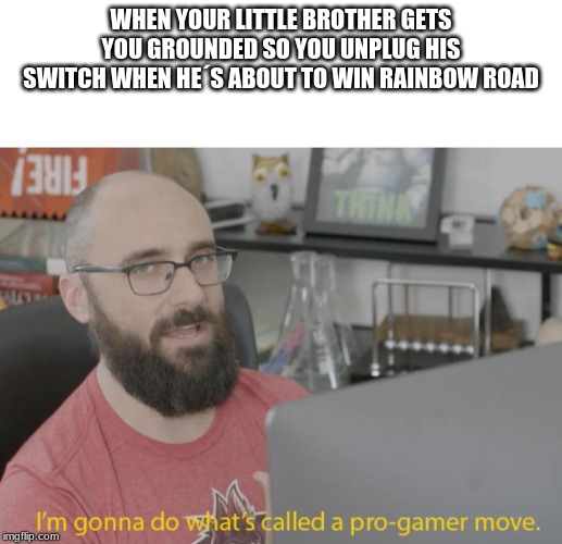 Pro Gamer Move | WHEN YOUR LITTLE BROTHER GETS YOU GROUNDED SO YOU UNPLUG HIS SWITCH WHEN HE´S ABOUT TO WIN RAINBOW ROAD | image tagged in pro gamer move | made w/ Imgflip meme maker