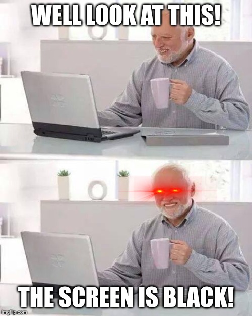 Hide the Pain Harold | WELL LOOK AT THIS! THE SCREEN IS BLACK! | image tagged in memes,hide the pain harold | made w/ Imgflip meme maker