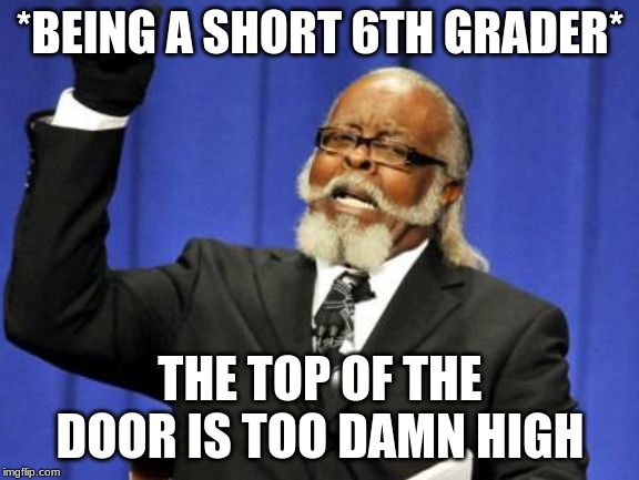 Too Damn High Meme | *BEING A SHORT 6TH GRADER*; THE TOP OF THE DOOR IS TOO DAMN HIGH | image tagged in memes,too damn high | made w/ Imgflip meme maker