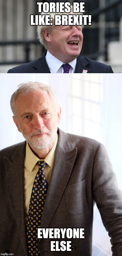 TORIES BE LIKE: BREXIT! EVERYONE ELSE | image tagged in boris johnson,jeremy corbyn | made w/ Imgflip meme maker