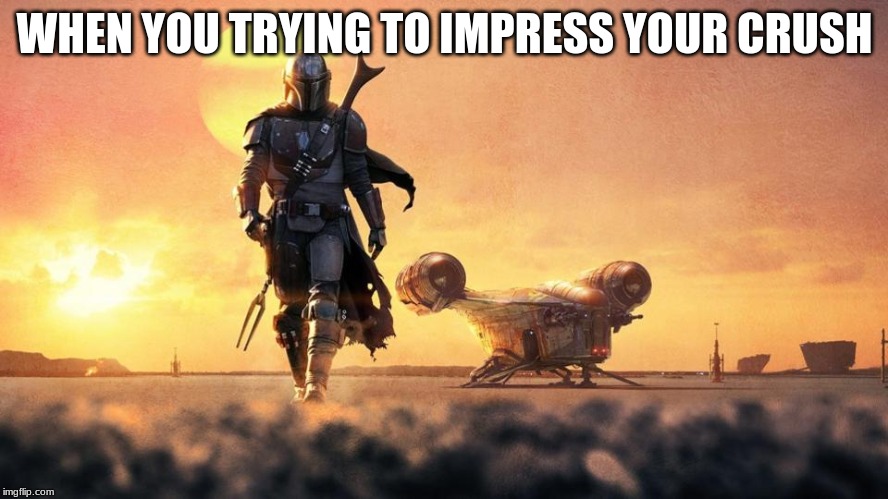 Mandalorian | WHEN YOU TRYING TO IMPRESS YOUR CRUSH | image tagged in mandalorian | made w/ Imgflip meme maker