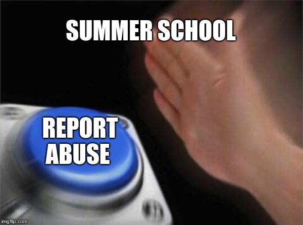 Blank Nut Button | SUMMER SCHOOL; REPORT ABUSE | image tagged in memes,blank nut button | made w/ Imgflip meme maker
